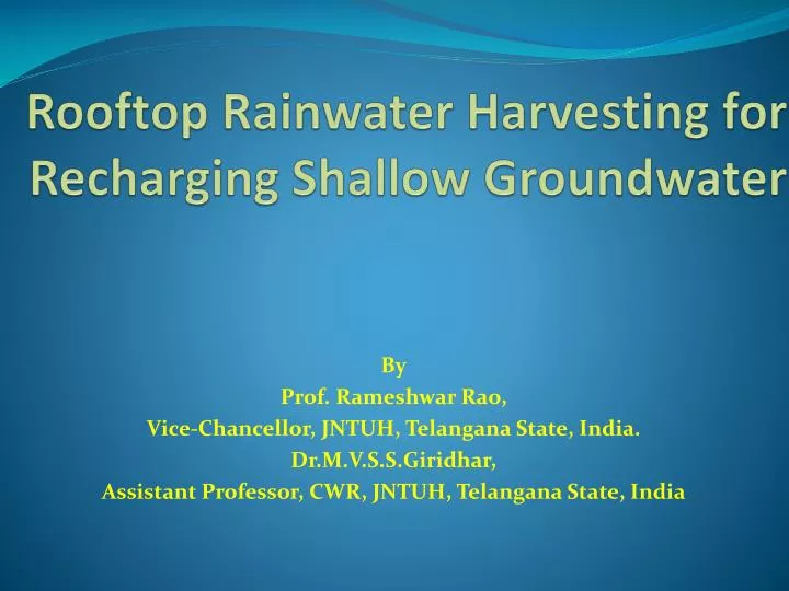 rooftop rainwater harvesting for recharging shallow groundwater