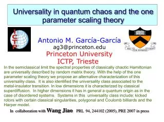 Universality in quantum chaos and the one parameter scaling theory