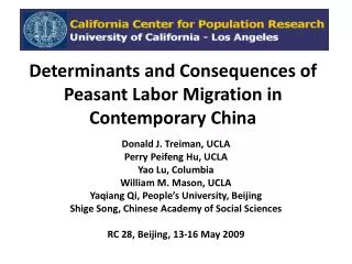 Determinants and Consequences of Peasant Labor Migration in Contemporary China
