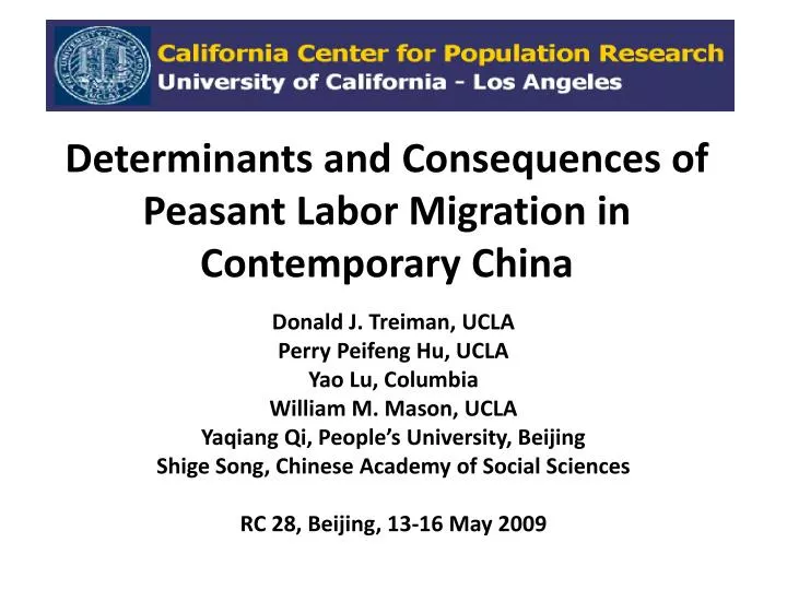determinants and consequences of peasant labor migration in contemporary china