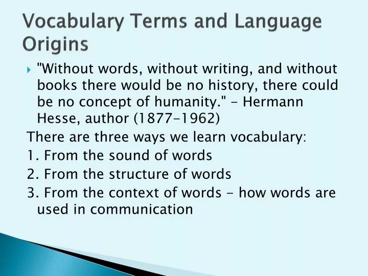 vocabulary terms and language origins