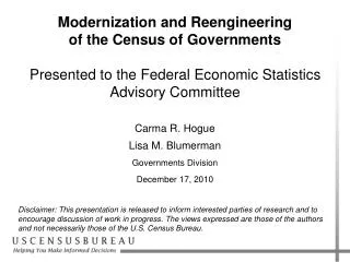 Carma R. Hogue Lisa M. Blumerman Governments Division December 17, 2010