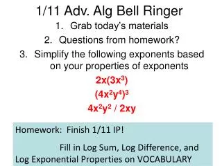 1/11 Adv. Alg Bell Ringer