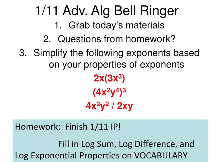 1 11 adv alg bell ringer