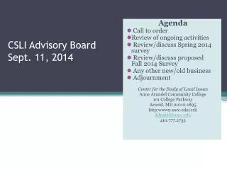 CSLI Advisory Board Sept . 11, 2014