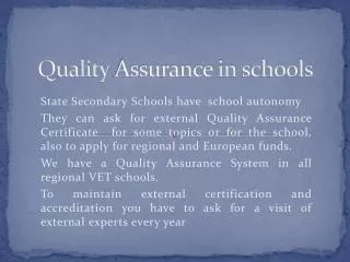 Quality Assurance in schools