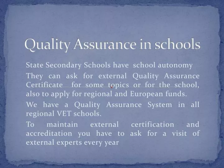 quality assurance in schools