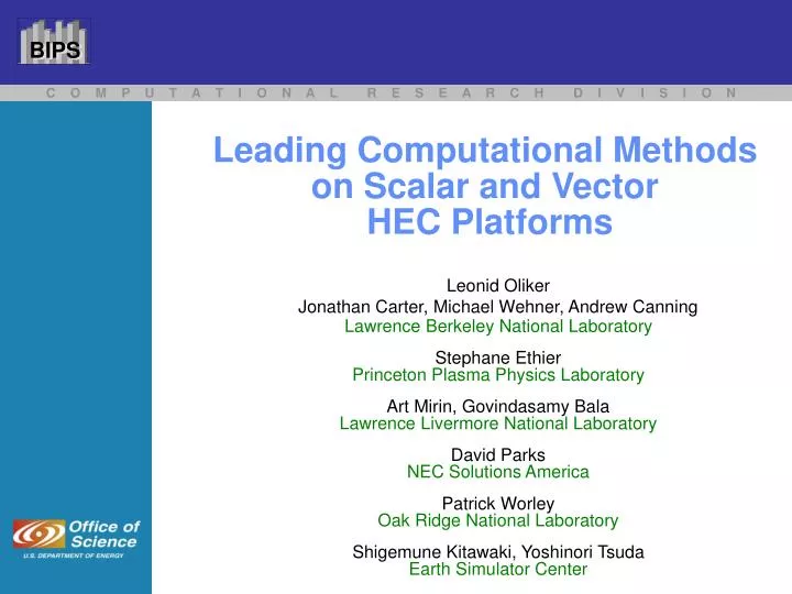 leading computational methods on scalar and vector hec platforms