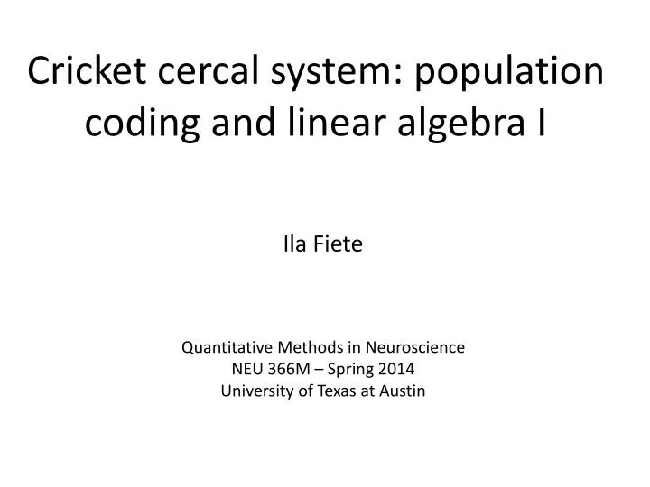 cricket cercal system population coding and linear algebra i