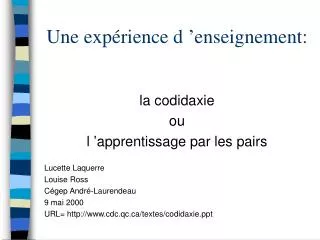 une exp rience d enseignement