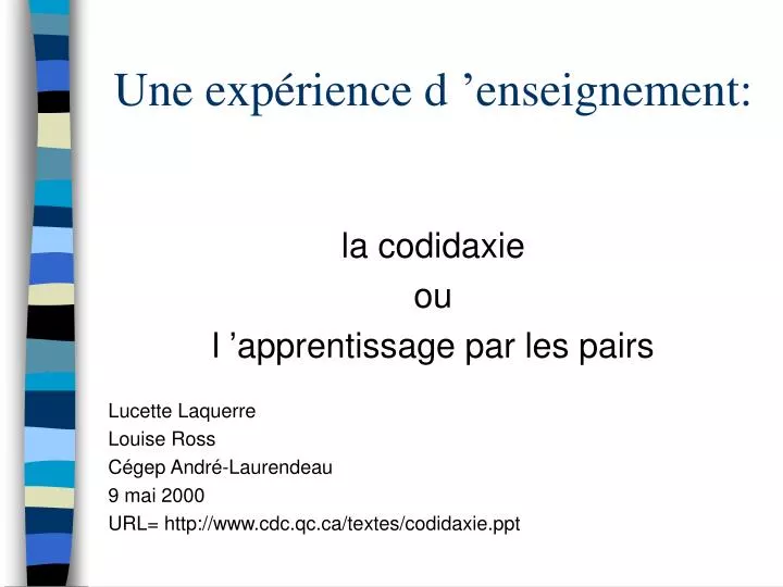 une exp rience d enseignement