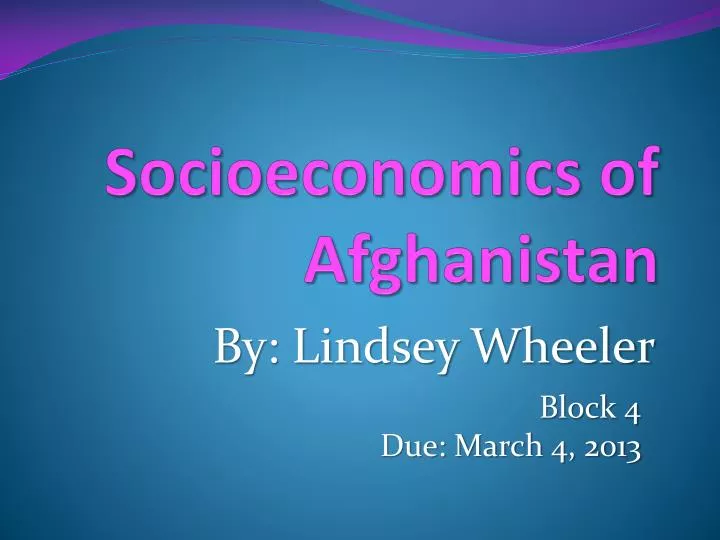 socioeconomics of afghanistan
