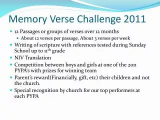 Memory Verse Challenge 2011