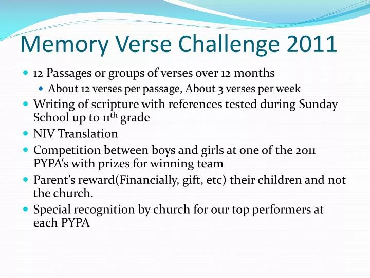 memory verse challenge 2011