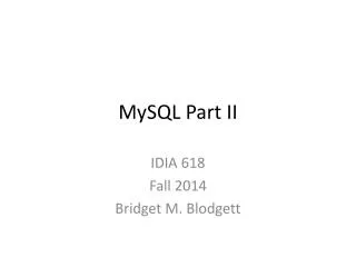 MySQL Part II