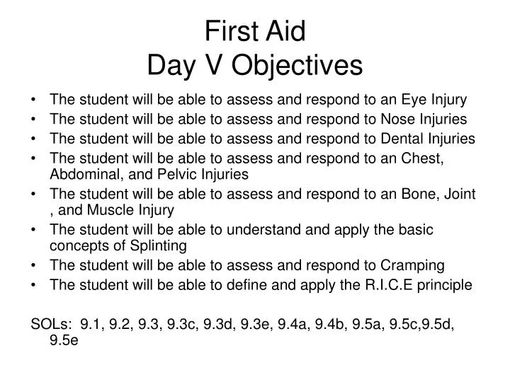 first aid day v objectives