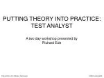 PUTTING THEORY INTO PRACTICE: TEST ANALYST A two day workshop presented by Richard Ede - slide 1
