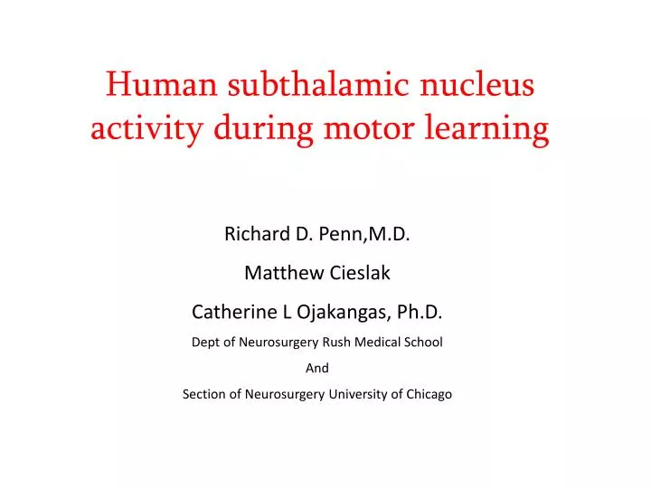 human subthalamic nucleus activity during motor learning