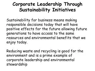 Corporate Leadership Through Sustainability Initiatives