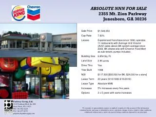 ABSOLUTE NNN FOR SALE 2355 Mt. Zion Parkway Jonesboro, GA 30236