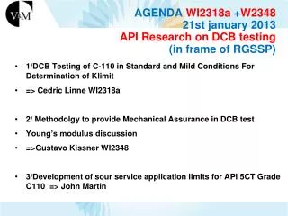 AGENDA WI2318a + W2348 21st january 2013 API Research on DCB testing (in frame of RGSSP)