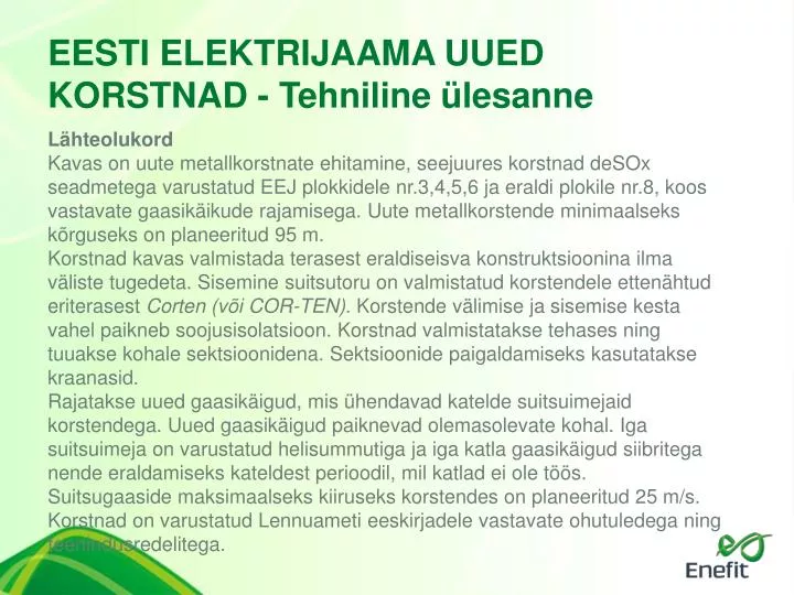 eesti elektrijaama uued korstnad tehniline lesanne