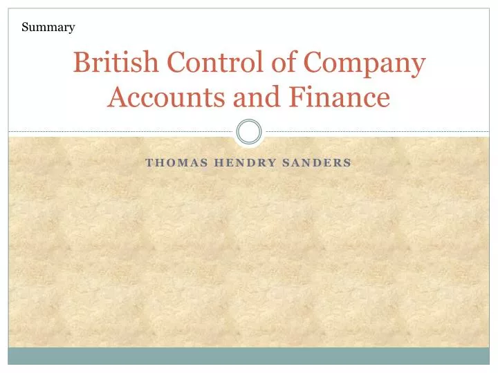 british control of company accounts and finance