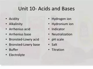 Unit 10- Acids and Bases