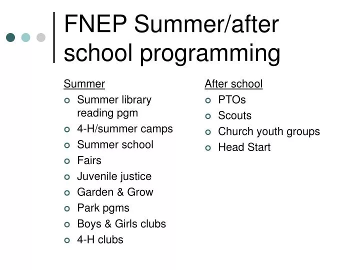 fnep summer after school programming