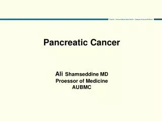 Pancreatic Cancer Ali Shamseddine MD Proessor of Medicine AUBMC