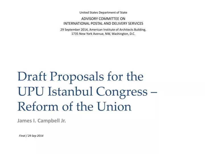 draft proposals for the upu istanbul congress reform of the union