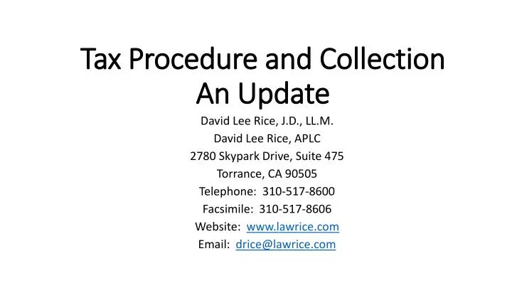 tax procedure and collection an update