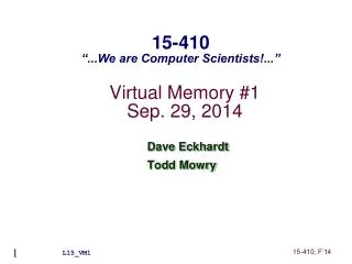 Virtual Memory #1 Sep. 29, 2014