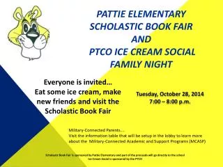 Pattie Elementary Scholastic Book Fair and PTCO Ice cream social Family night
