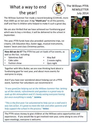The Willows PTFA NEWSLETTER July 2014