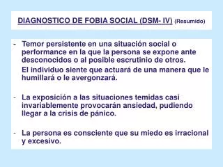 diagnostico de fobia social dsm iv resumido