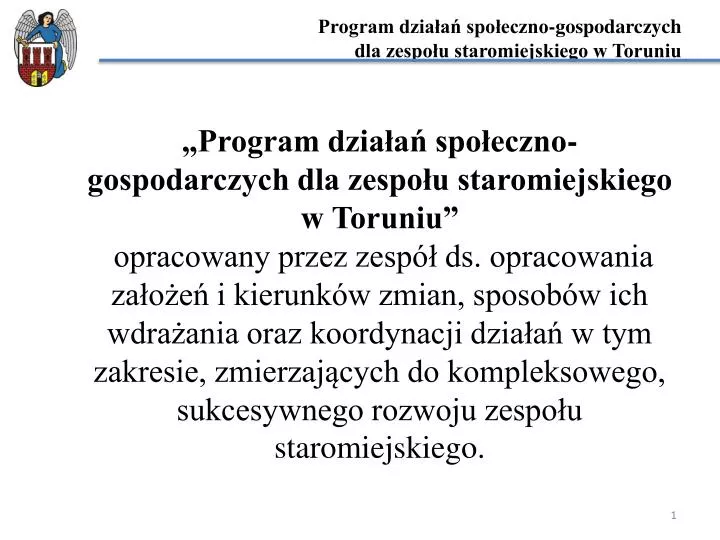 program dzia a spo eczno gospodarczych dla zespo u staromiejskiego w toruniu