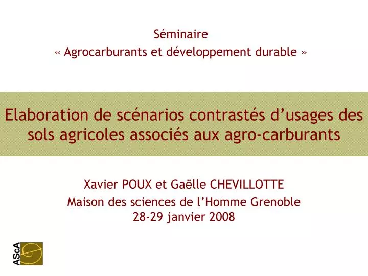 elaboration de sc narios contrast s d usages des sols agricoles associ s aux agro carburants