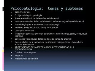 psicopatologia temas y subtemas
