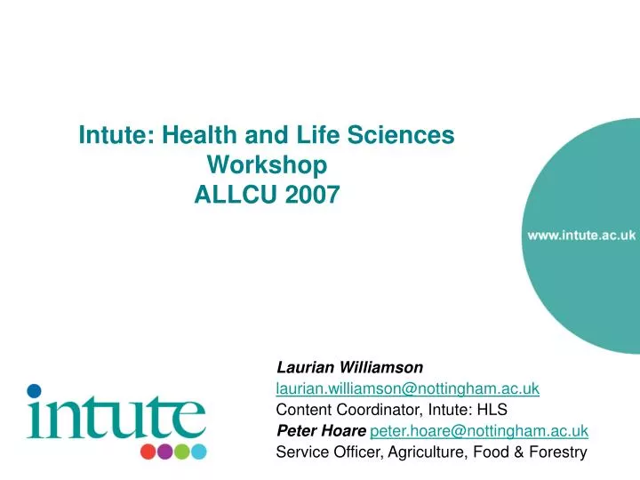 intute health and life sciences workshop allcu 2007