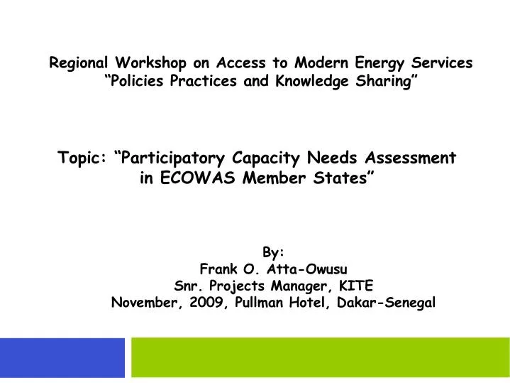 regional workshop on access to modern energy services policies practices and knowledge sharing