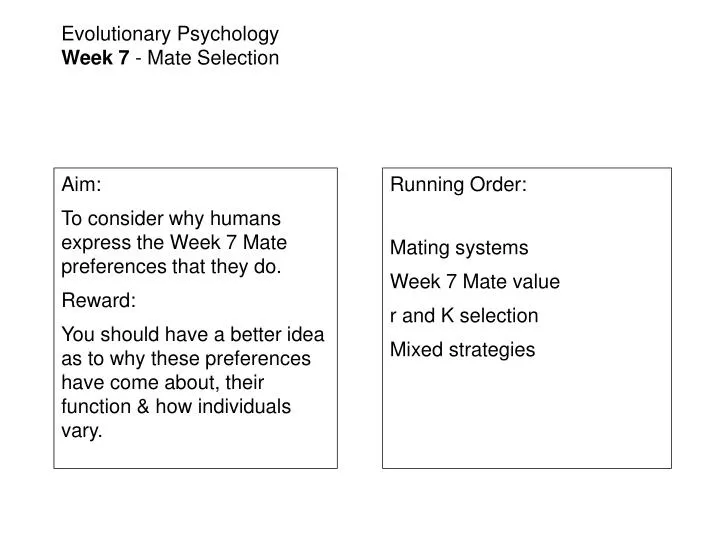 evolutionary psychology week 7 mate selection