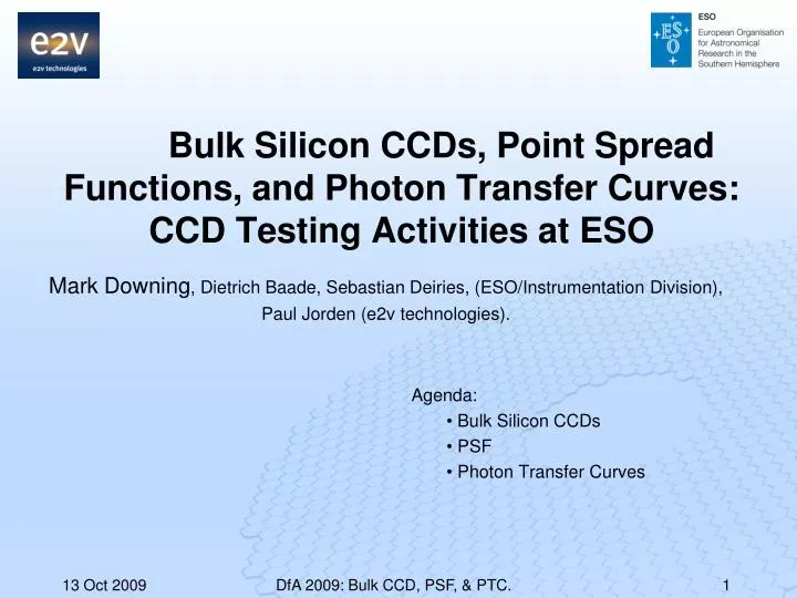 bulk silicon ccds point spread functions and photon transfer curves ccd testing activities at eso
