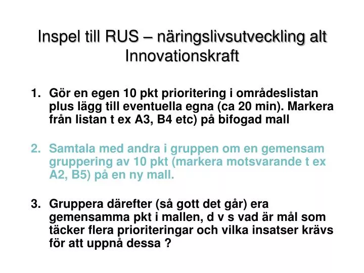 inspel till rus n ringslivsutveckling alt innovationskraft