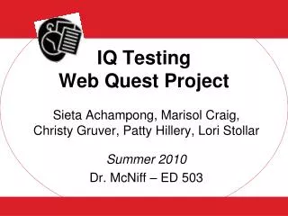 IQ Testing Web Quest Project