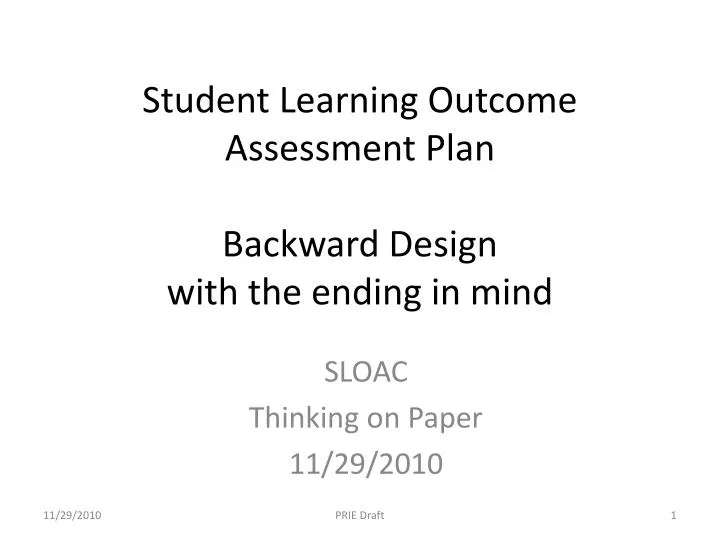 student learning outcome assessment plan backward design with the ending in mind
