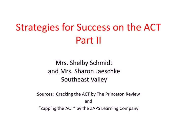 strategies for success on the act part ii