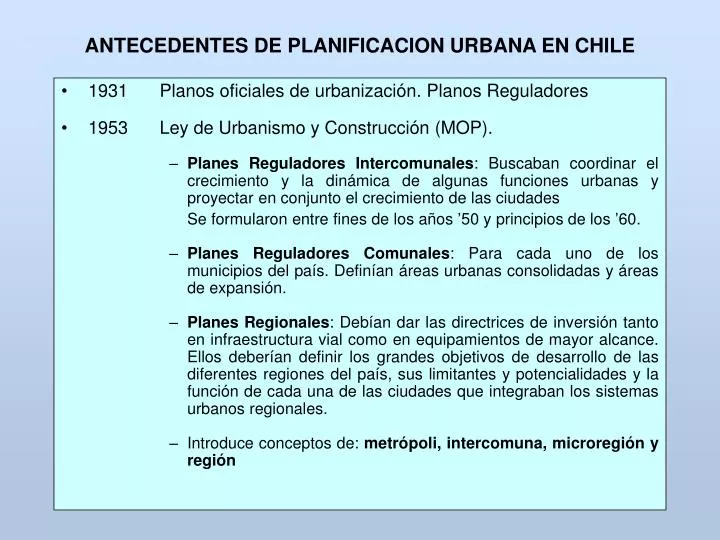 antecedentes de planificacion urbana en chile