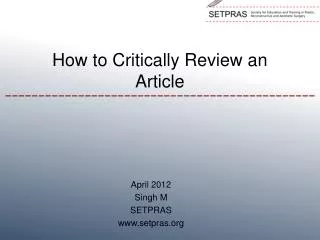 How to Critically Review an Article
