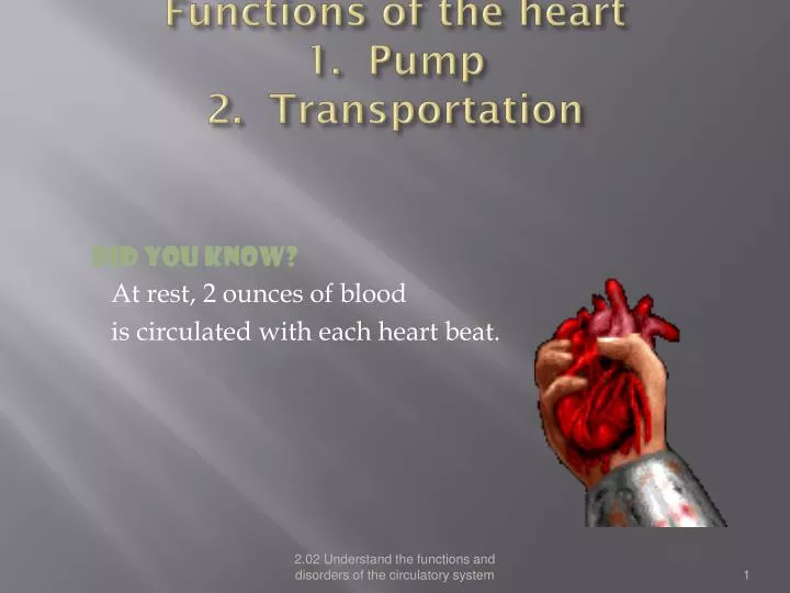 functions of the heart 1 pump 2 transportation